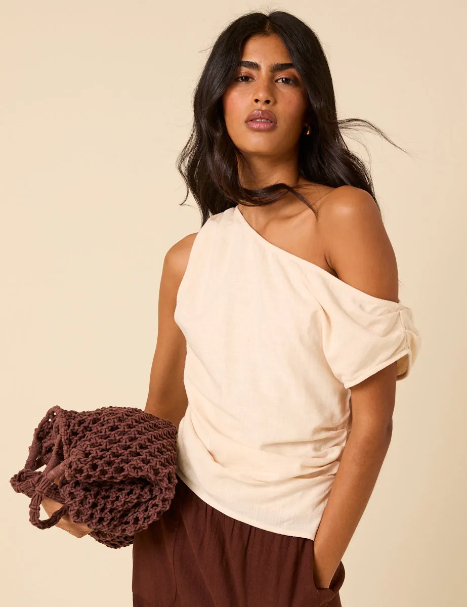 Cream One Shoulder Top sold by Nobody's Child