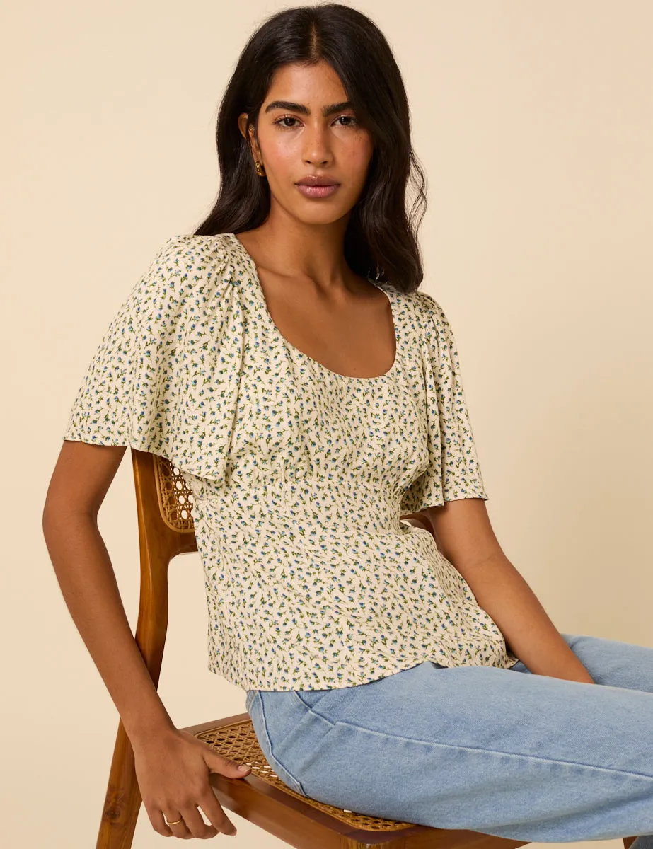 Cream Ditsy Floral Dee Dee Top sold by Nobody's Child