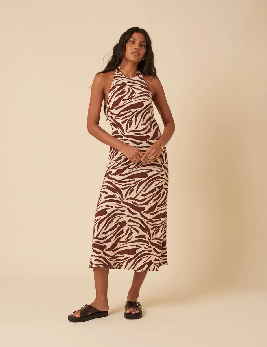 Zebra Print Halter Neck Anna Midi Dress sold by Nobody's Child product image thumbnail 5