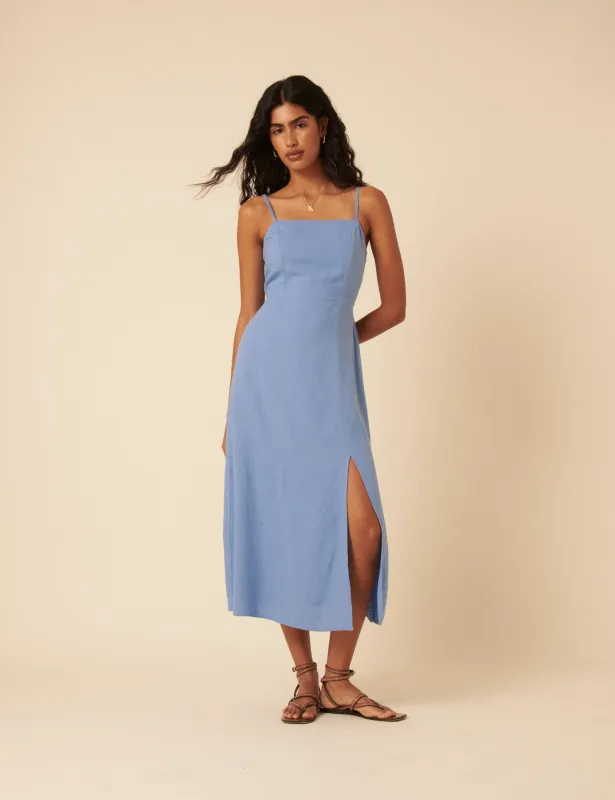 Blue Linen-blend Maddie Midi Dress sold by Nobody's Child