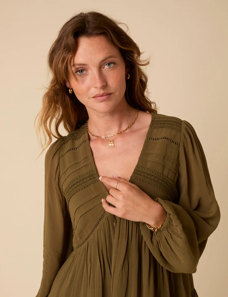 Petite Khaki Green Marley Mini Smock Dress sold by Nobody's Child product image thumbnail 3