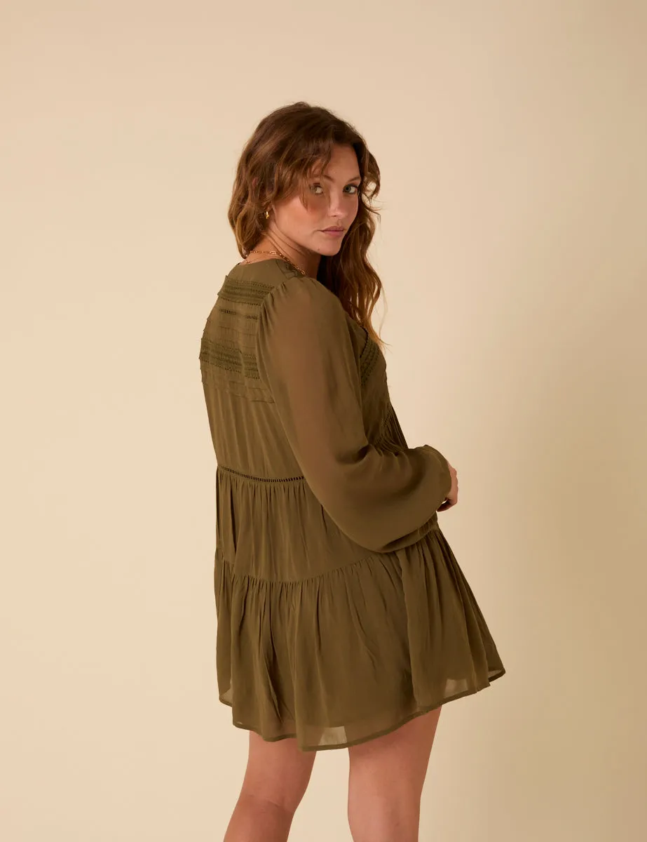 Petite Khaki Green Marley Mini Smock Dress sold by Nobody's Child product image thumbnail 5
