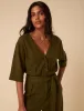 Khaki Green Linen-blend Tie Waist Jumpsuit sold by Nobody's Child