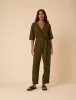 Khaki Green Linen-blend Tie Waist Jumpsuit sold by Nobody's Child