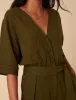 Khaki Green Linen-blend Tie Waist Jumpsuit sold by Nobody's Child