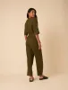 Khaki Green Linen-blend Tie Waist Jumpsuit sold by Nobody's Child