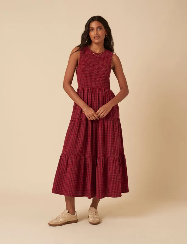 Red Sleeveless Tiered Charlie Midi Dress made by Nobody's Child