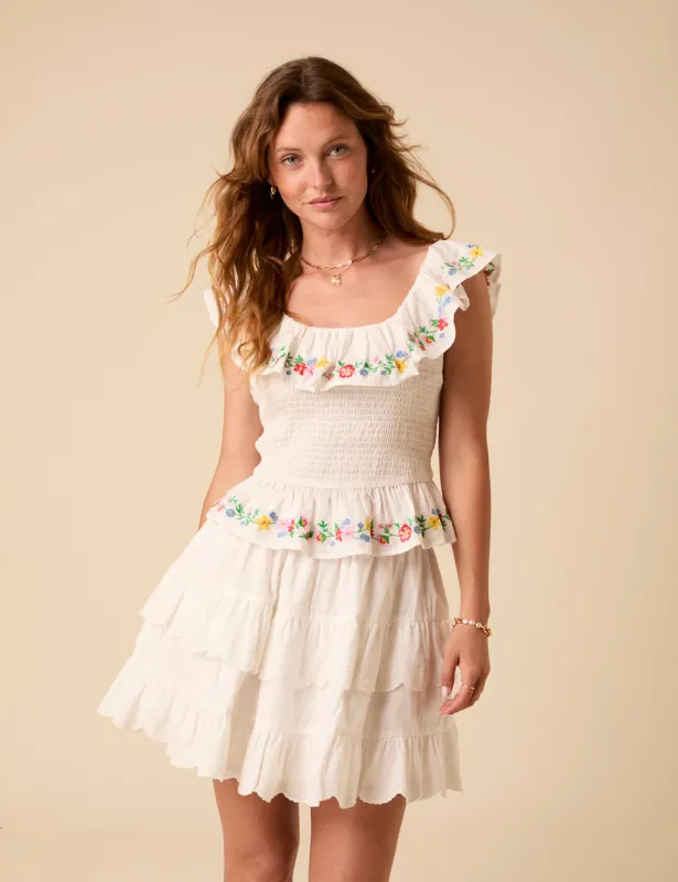 White Floral Embroidered Shirred Top sold by Nobody's Child