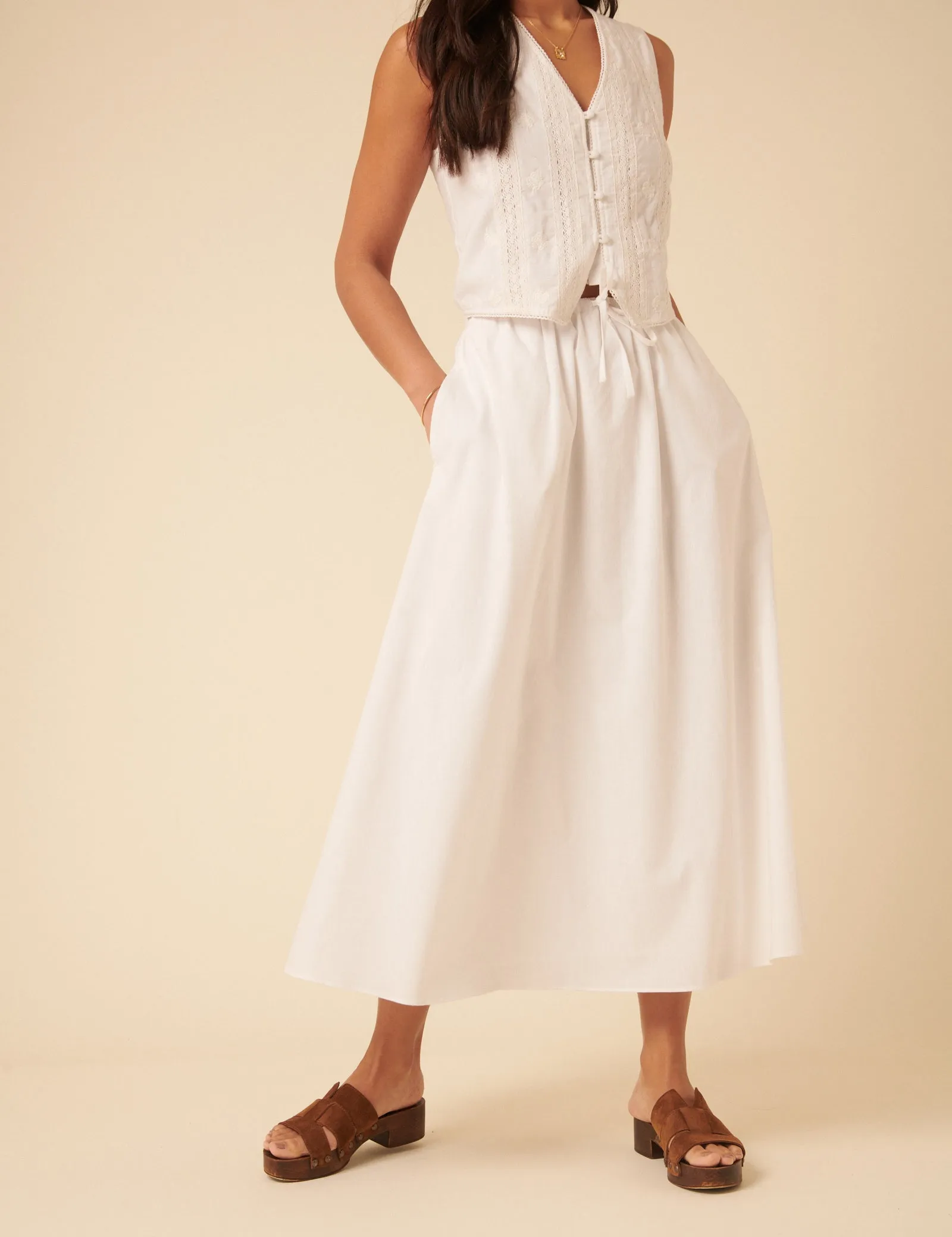 White Drawstring Midi Skirt sold by Nobody's Child product image thumbnail 2