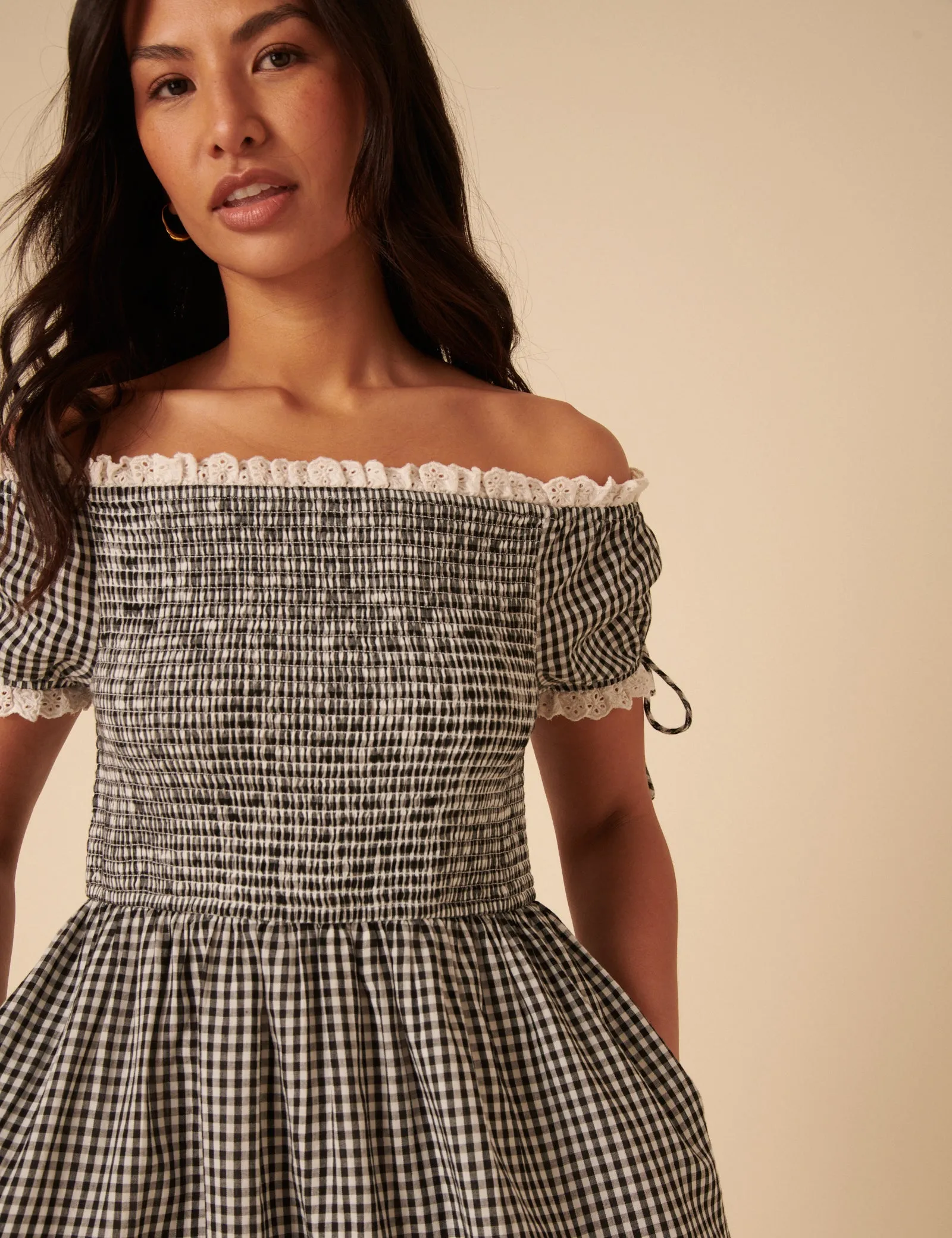 Black Gingham Bardot Adrianna Midi Dress sold by Nobody's Child product image thumbnail 2