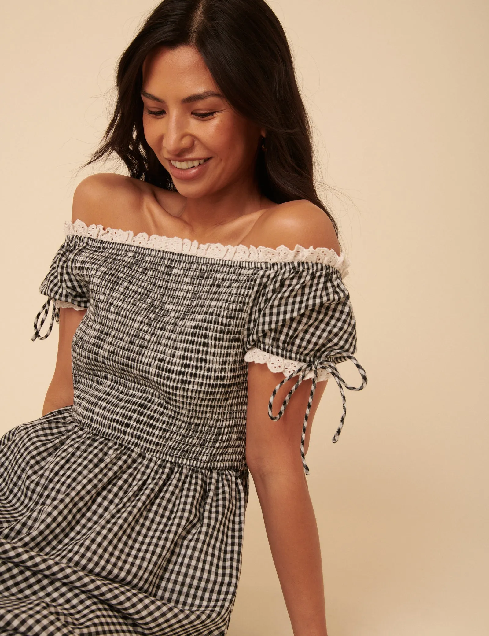 Black Gingham Bardot Adrianna Midi Dress sold by Nobody's Child product image thumbnail 5