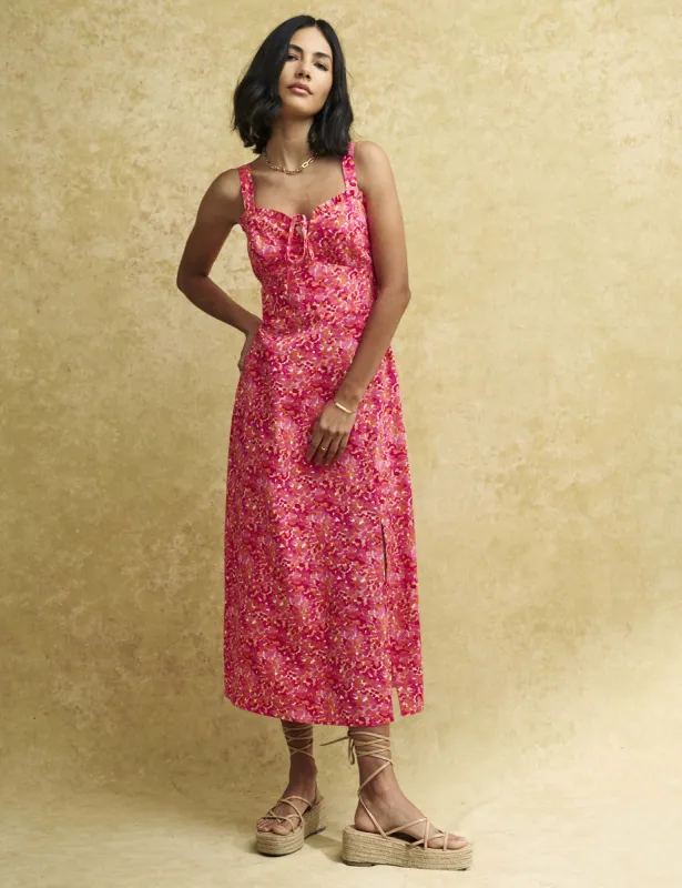 Pink Watercolour Ruffle Trim Lucia Midi Sun Dress sold by Nobody's Child