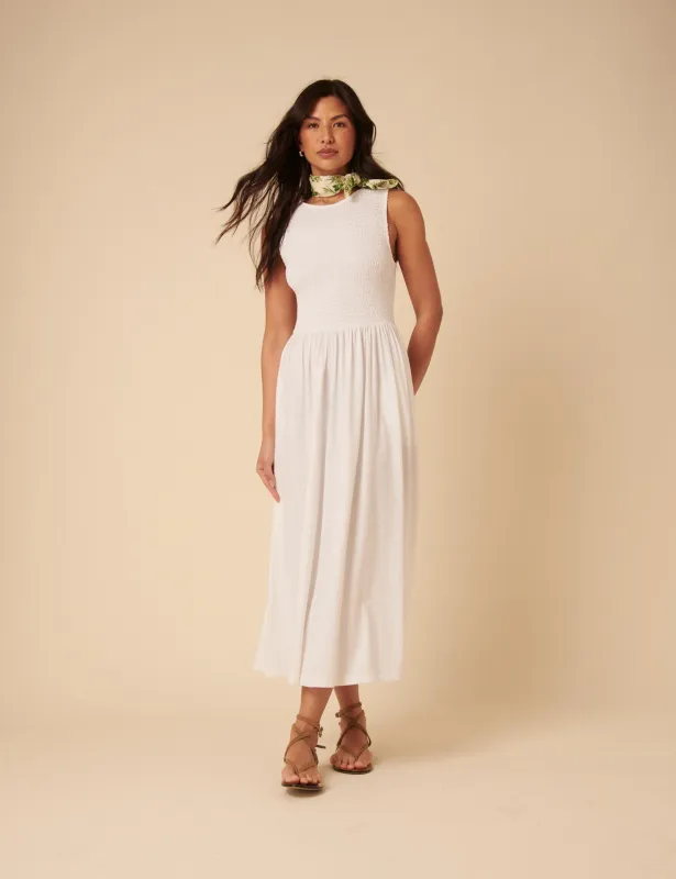White Shirred Bodice Billie Midi Dress sold by Nobody's Child