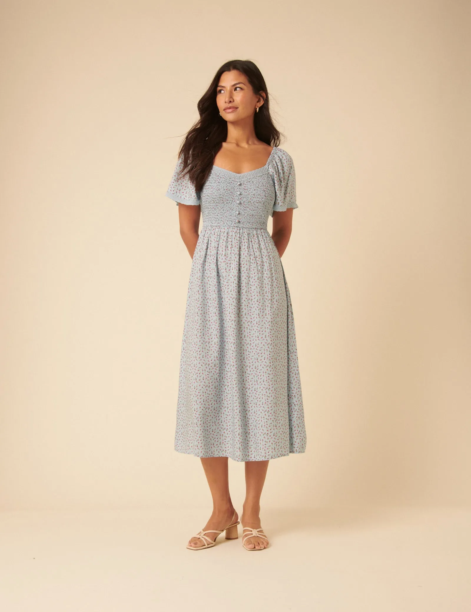 Blue Ditsy Floral Mia Midi Dress sold by Nobody's Child