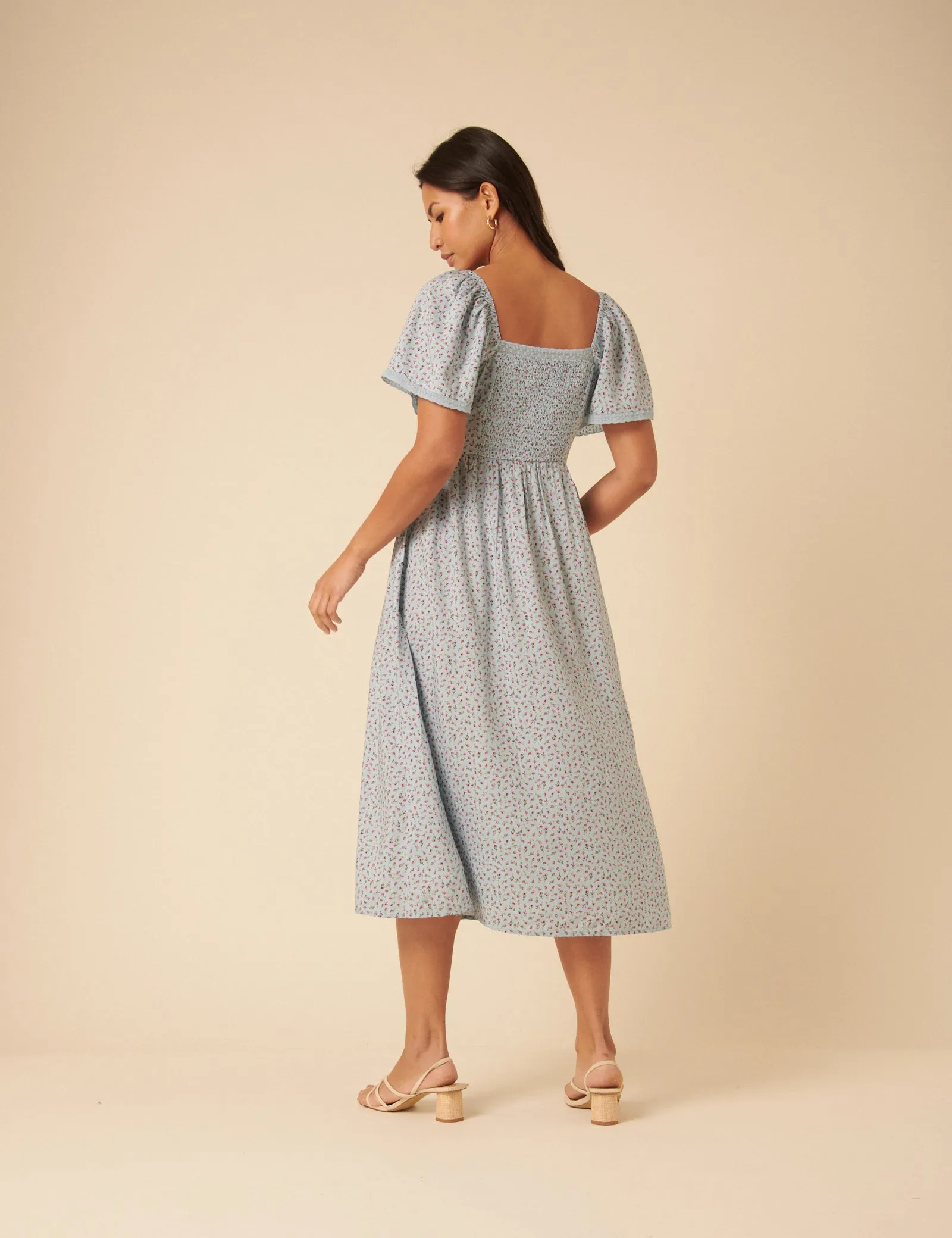 Blue Ditsy Floral Mia Midi Dress sold by Nobody's Child product image thumbnail 5