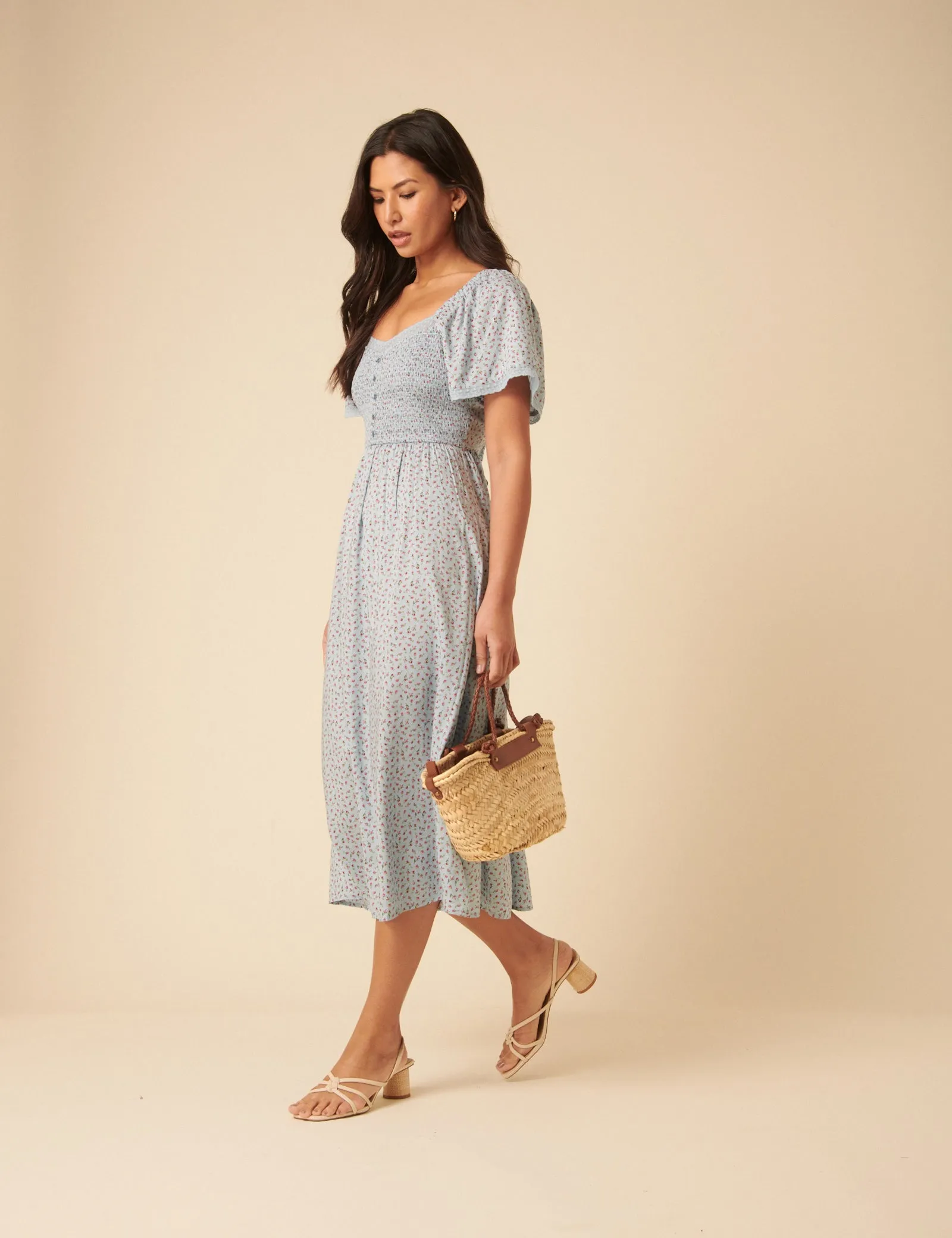 Blue Ditsy Floral Mia Midi Dress sold by Nobody's Child product image thumbnail 3