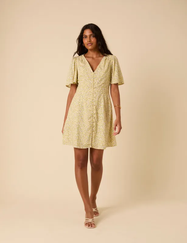Butter Yellow Ditsy Floral Andie Mini Dress sold by Nobody's Child