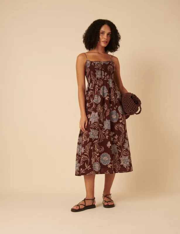 Brown Paisley Print Tamara Midi Dress sold by Nobody's Child