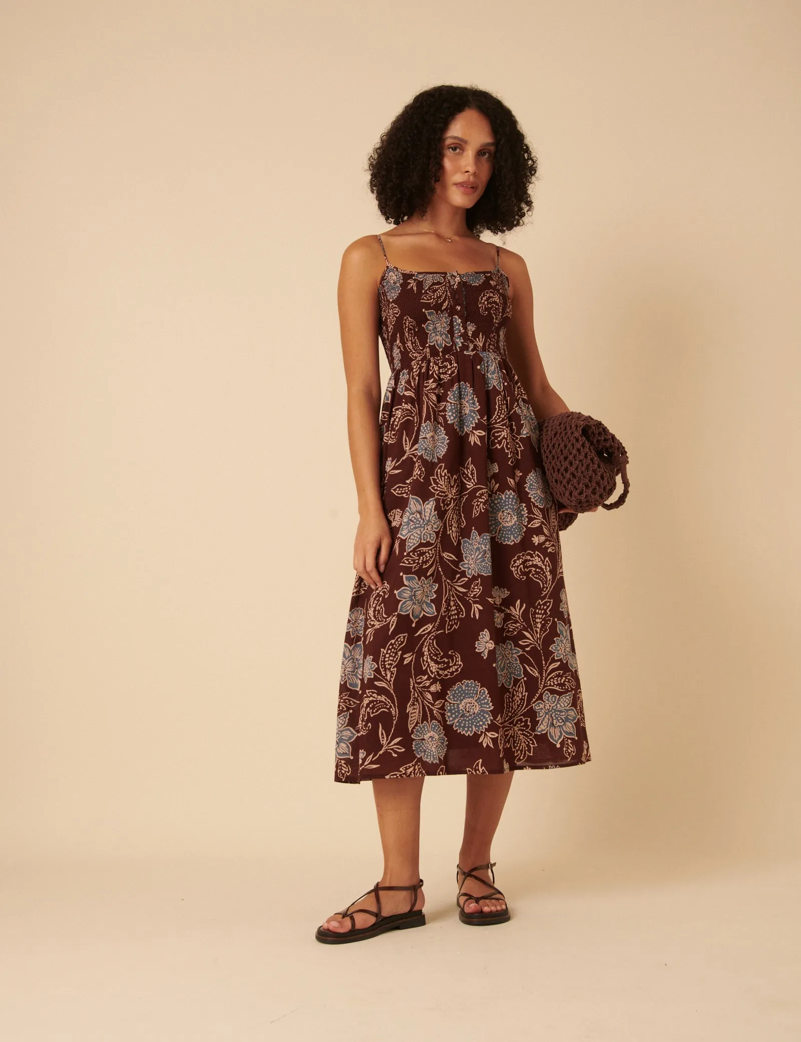 Brown Paisley Print Tamara Midi Dress sold by Nobody's Child
