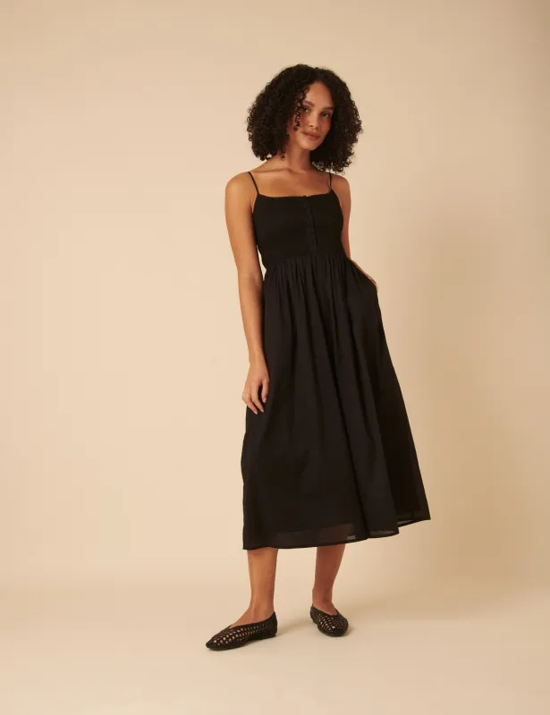 Black Ruched Bodice Tamara Midi Dress sold by Nobody's Child