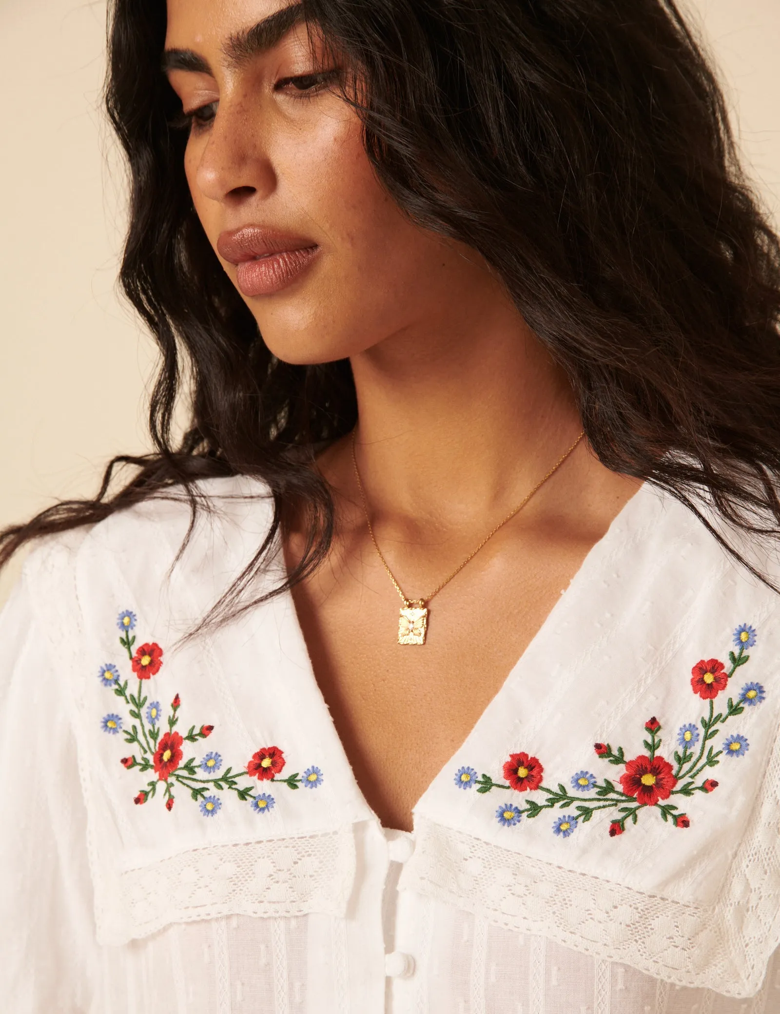 White Floral Embroidered Collar Blouse sold by Nobody's Child product image thumbnail 2