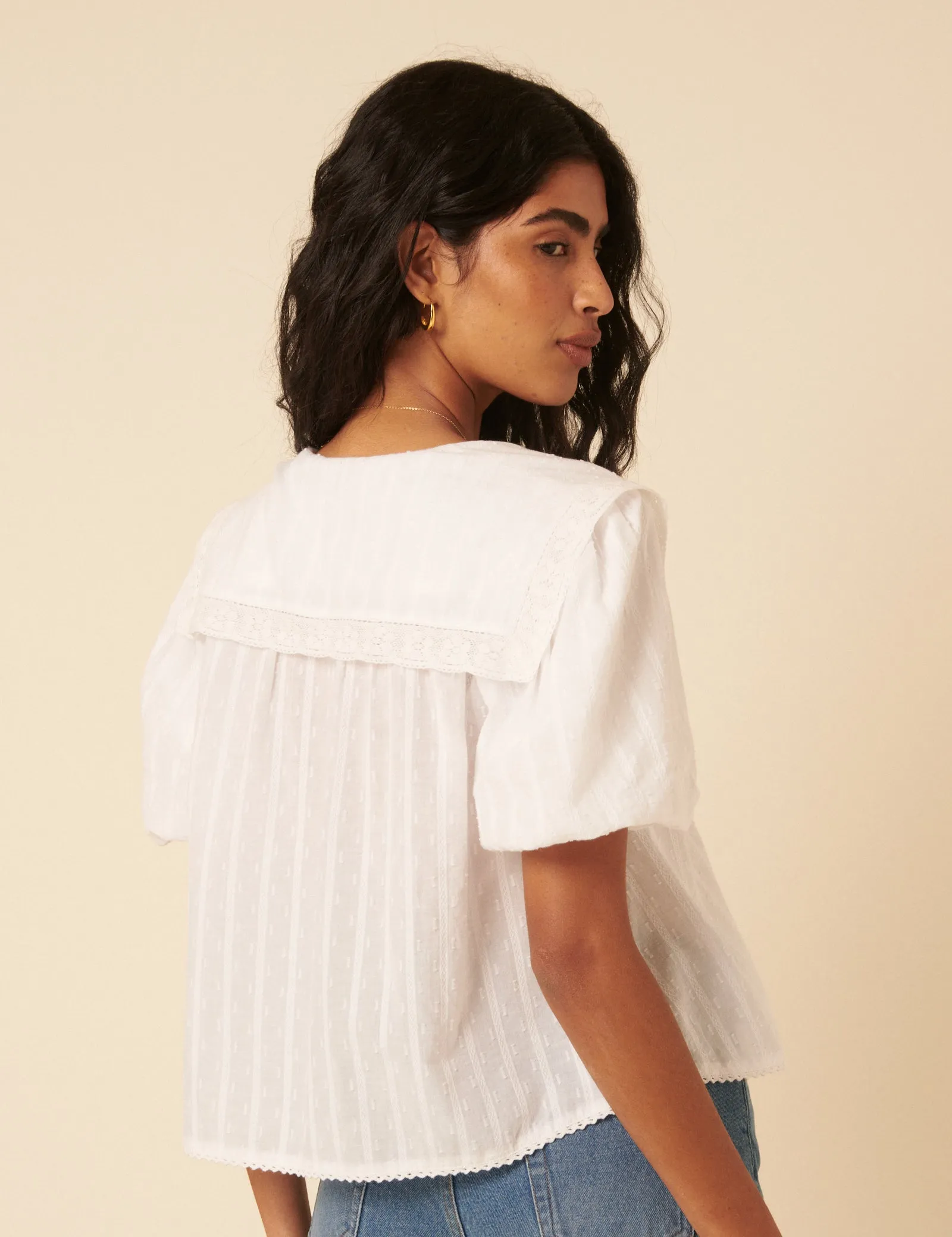 White Floral Embroidered Collar Blouse sold by Nobody's Child product image thumbnail 5