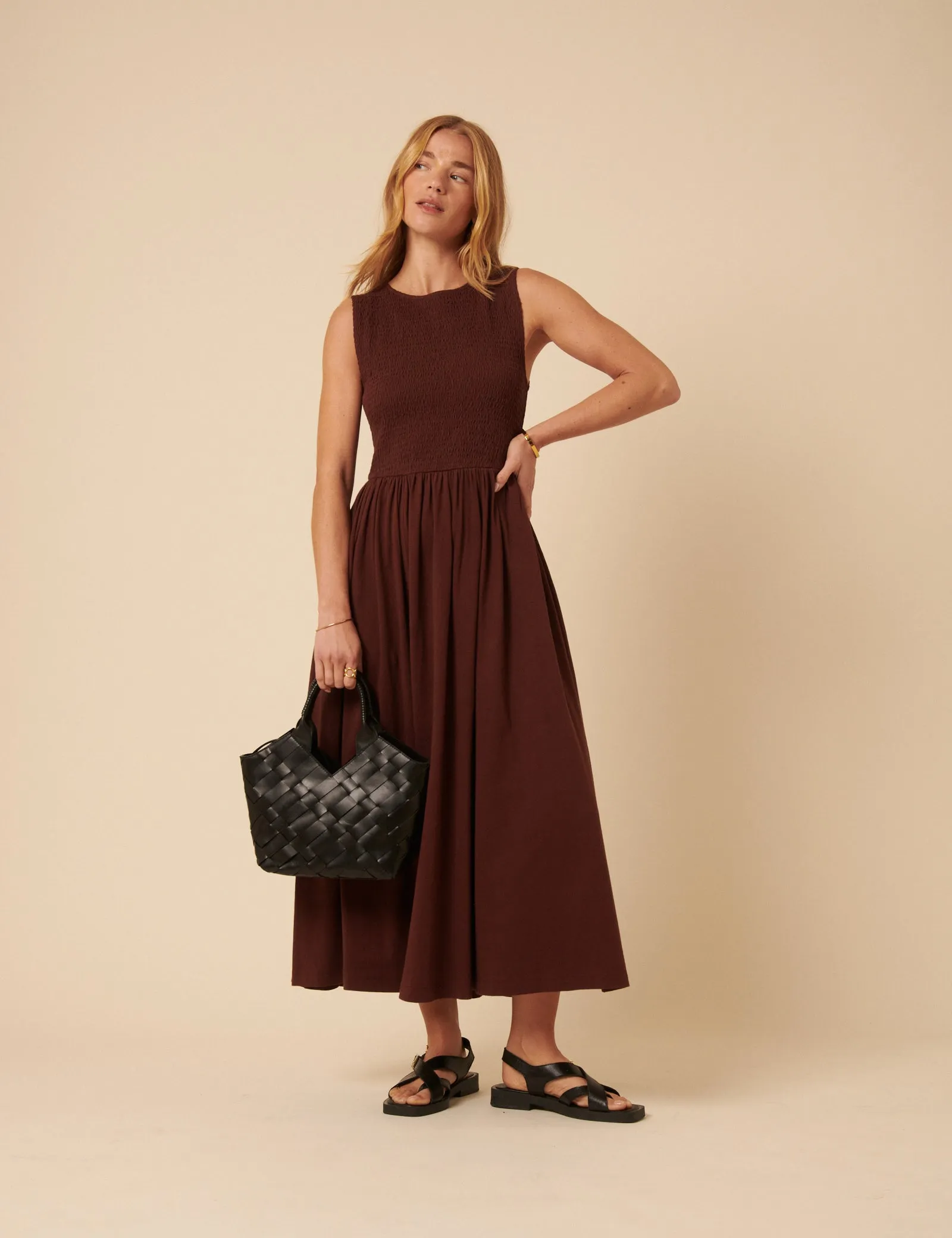 Brown Shirred Bodice Billie Midi Dress sold by Nobody's Child product image thumbnail 4