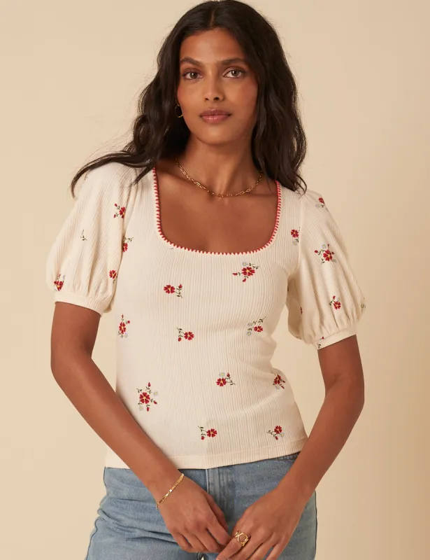 Cream Floral Pointelle Top sold by Nobody's Child