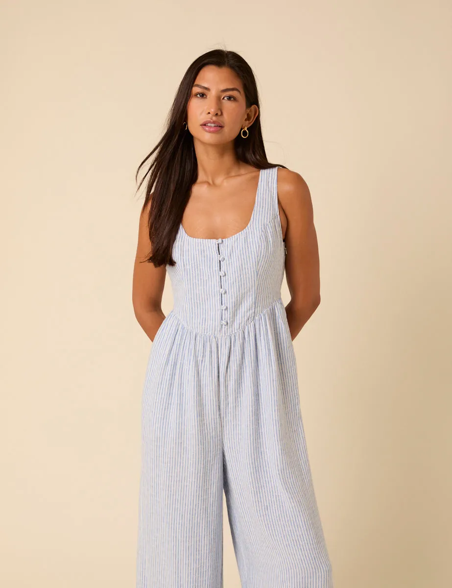 Blue Pinstripe Linen-blend Cora Jumpsuit sold by Nobody's Child product image thumbnail 3