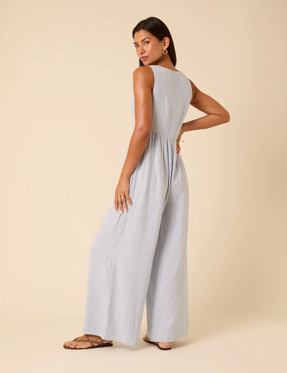 Blue Pinstripe Linen-blend Cora Jumpsuit sold by Nobody's Child product image thumbnail 5