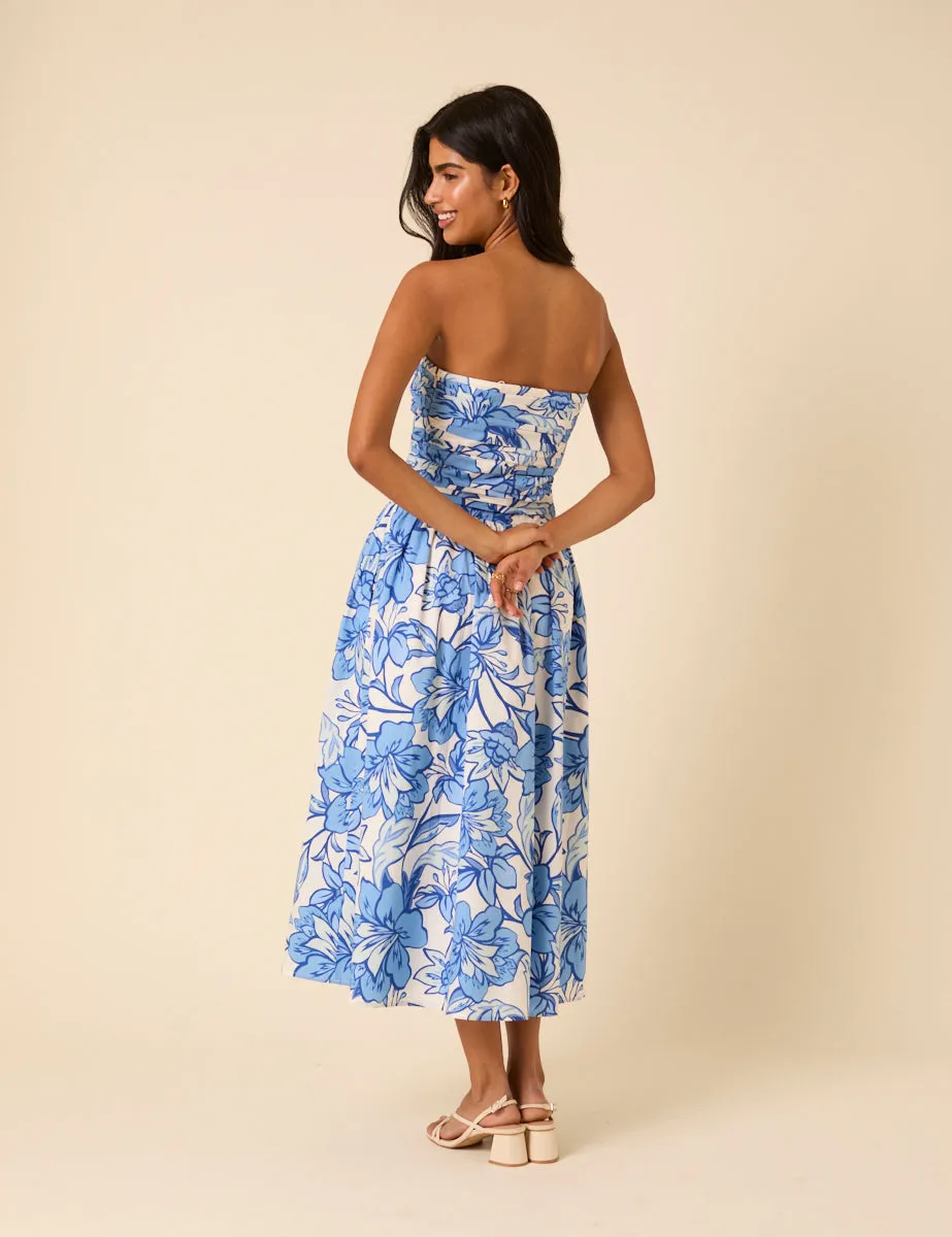 Blue Floral Bandeau Felicity Midi Dress sold by Nobody's Child product image thumbnail 5
