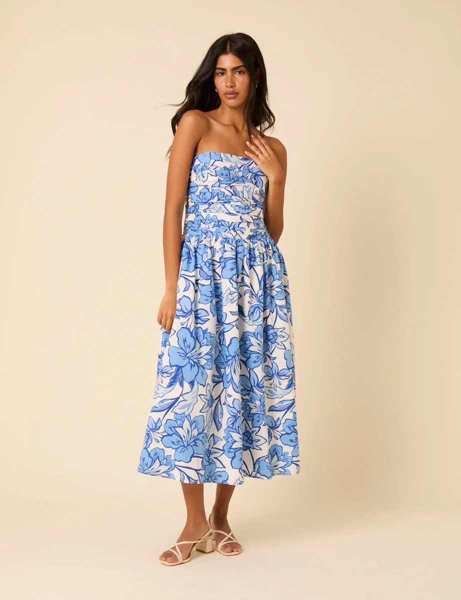 Blue Floral Bandeau Felicity Midi Dress sold by Nobody's Child