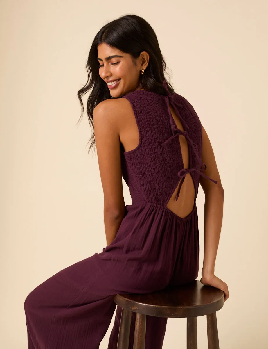 Plum Shirred Ruth Jumpsuit sold by Nobody's Child product image thumbnail 3