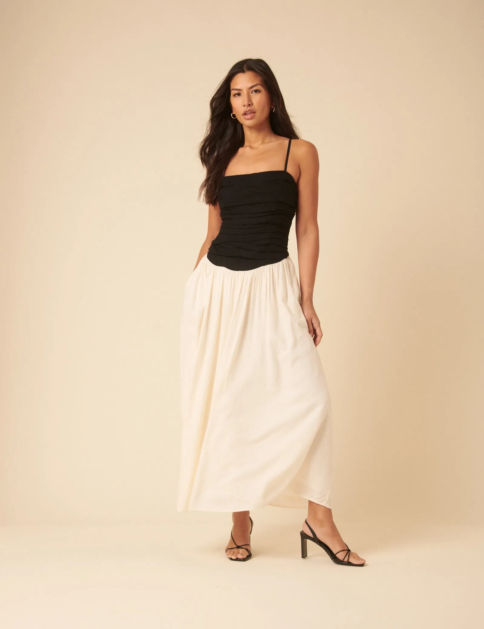 Black Bandeau Linen-blend Contrast Kendra Midi Dress sold by Nobody's Child