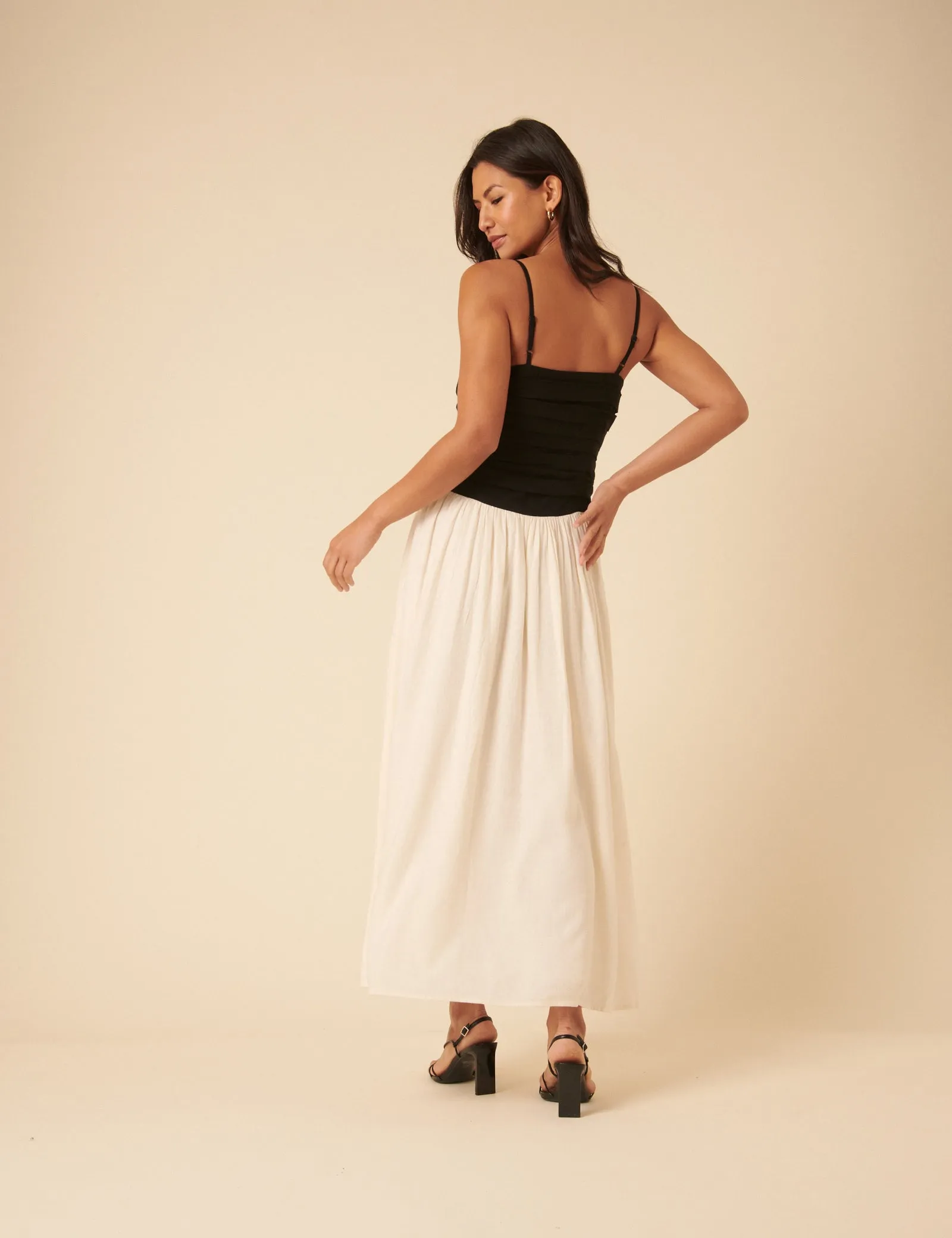 Black Bandeau Linen-blend Contrast Kendra Midi Dress sold by Nobody's Child product image thumbnail 5