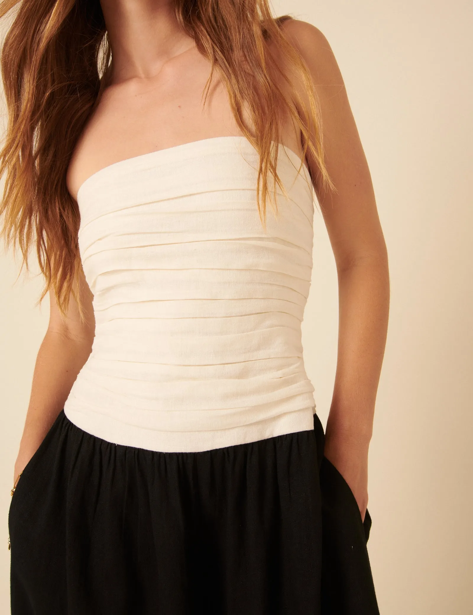Black Linen-blend Contrast Pleated Bandeau Jumpsuit sold by Nobody's Child product image thumbnail 3