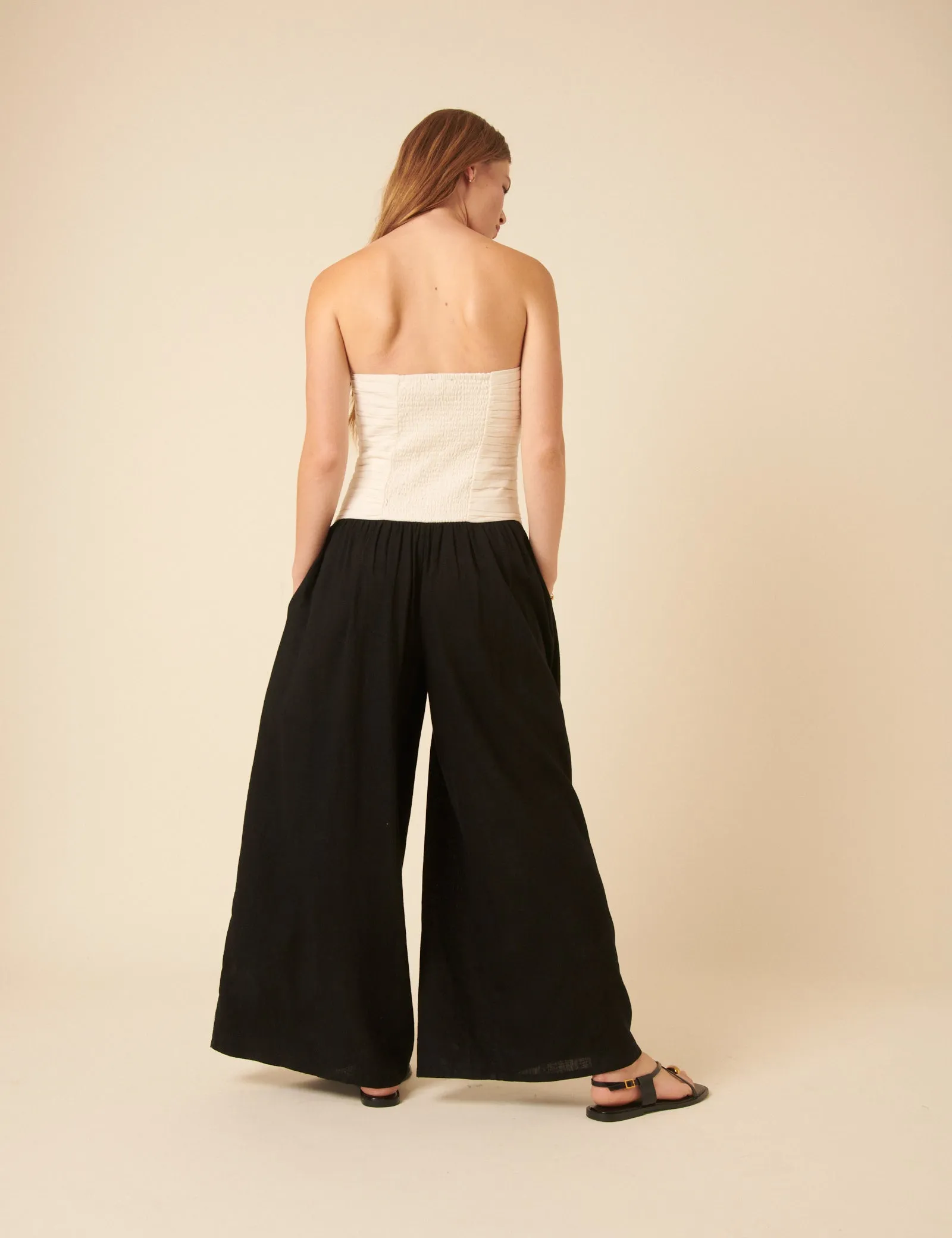 Black Linen-blend Contrast Pleated Bandeau Jumpsuit sold by Nobody's Child product image thumbnail 5