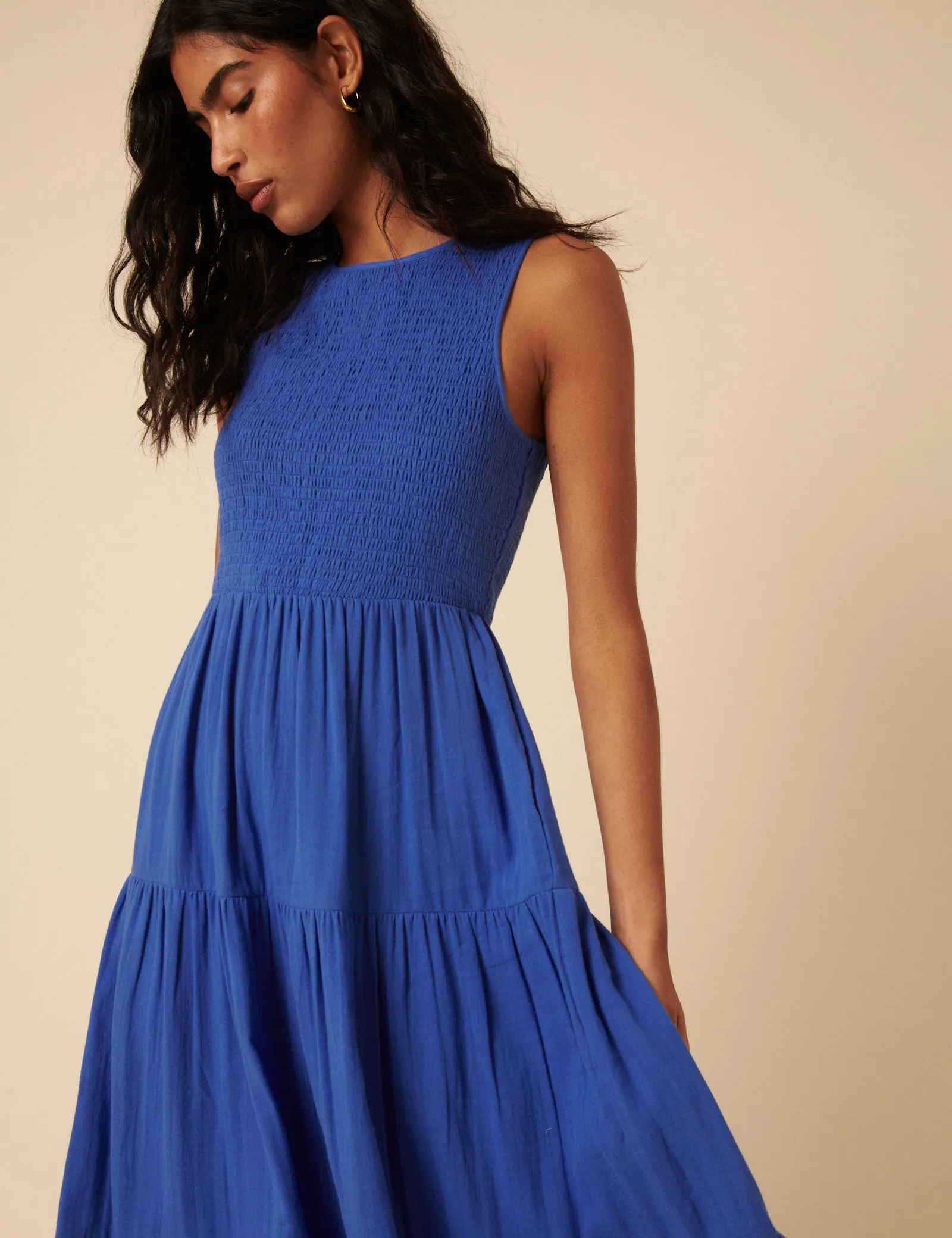 Blue Sleeveless Tiered Charlie Midi Dress sold by Nobody's Child product image thumbnail 3