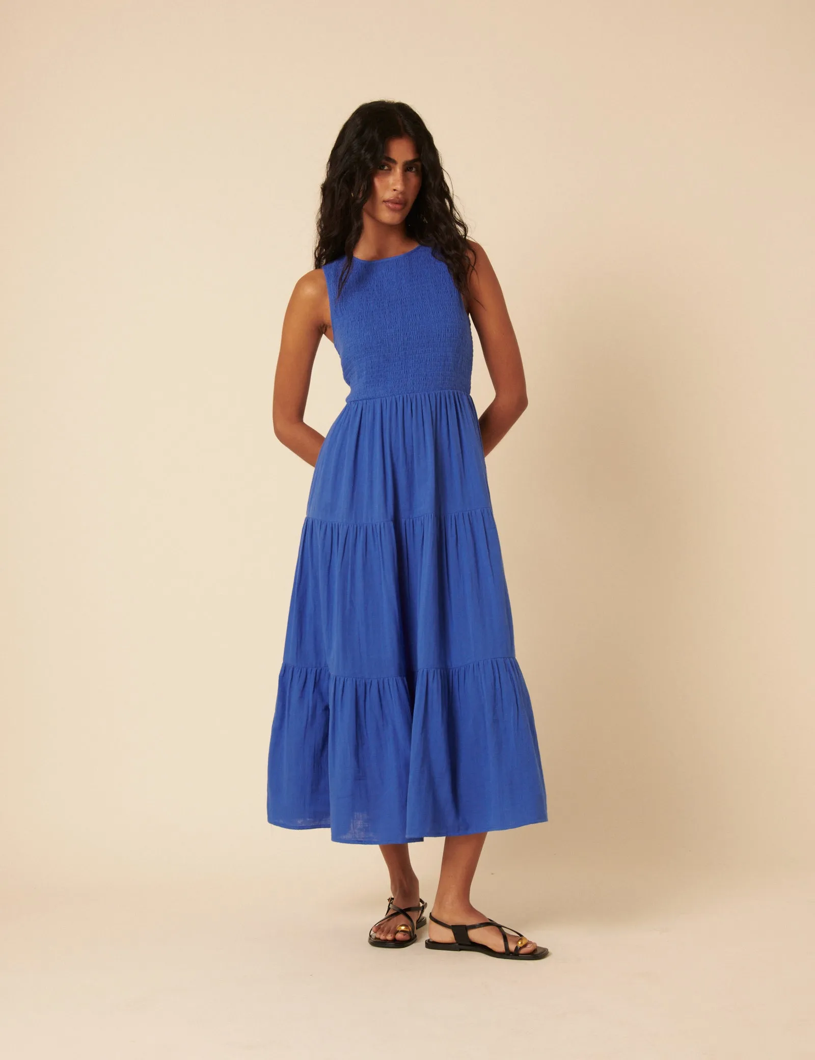 Blue Sleeveless Tiered Charlie Midi Dress sold by Nobody's Child product image thumbnail 4