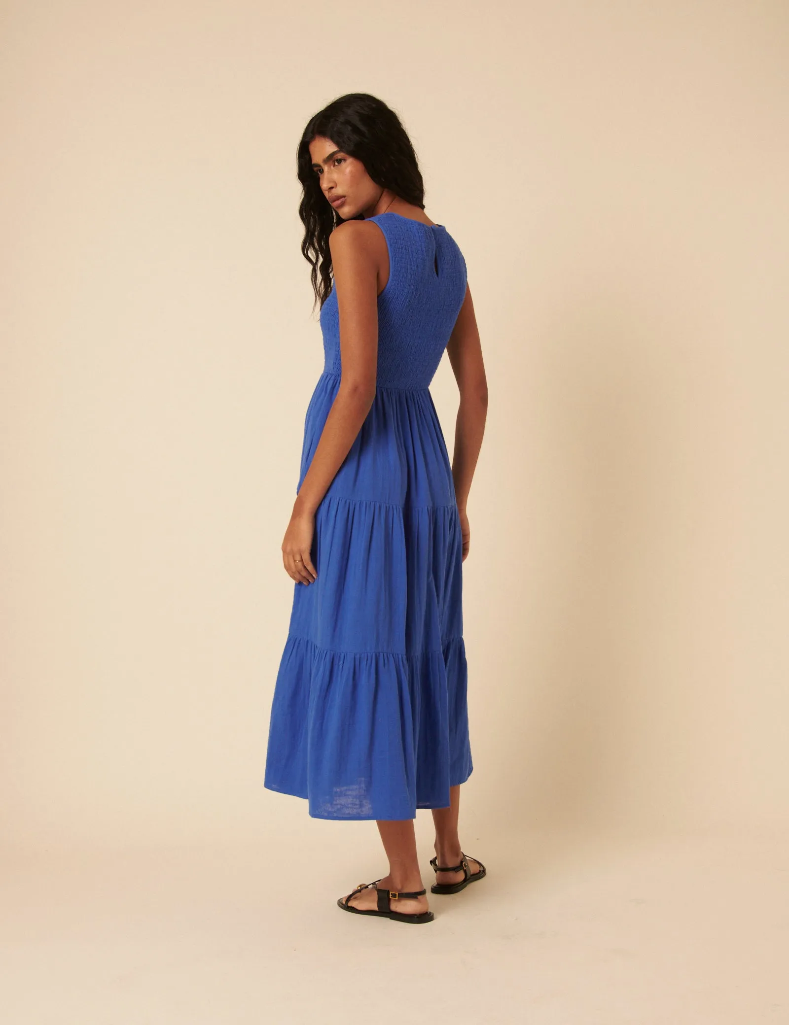 Blue Sleeveless Tiered Charlie Midi Dress sold by Nobody's Child product image thumbnail 5