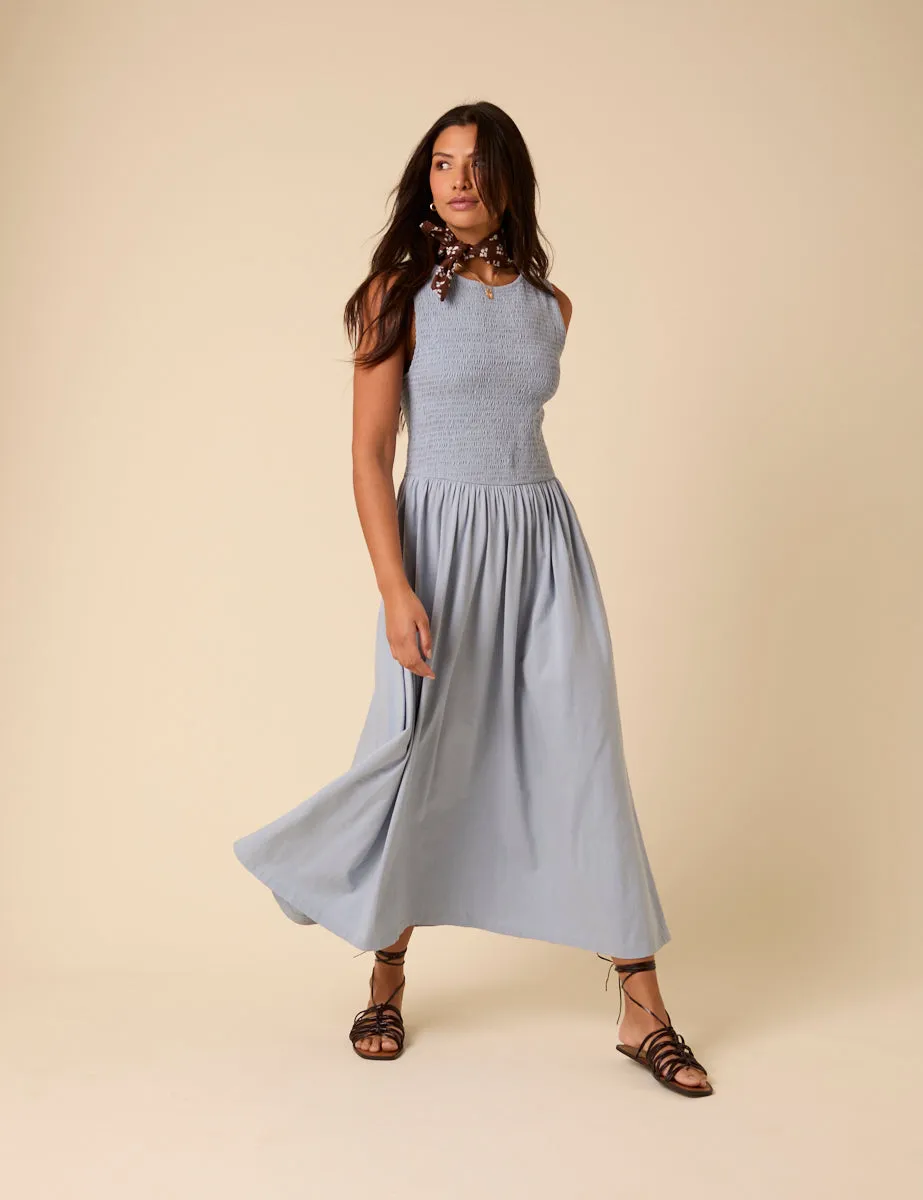 Blue Shirred Bodice Billie Midi Dress sold by Nobody's Child product image thumbnail 4