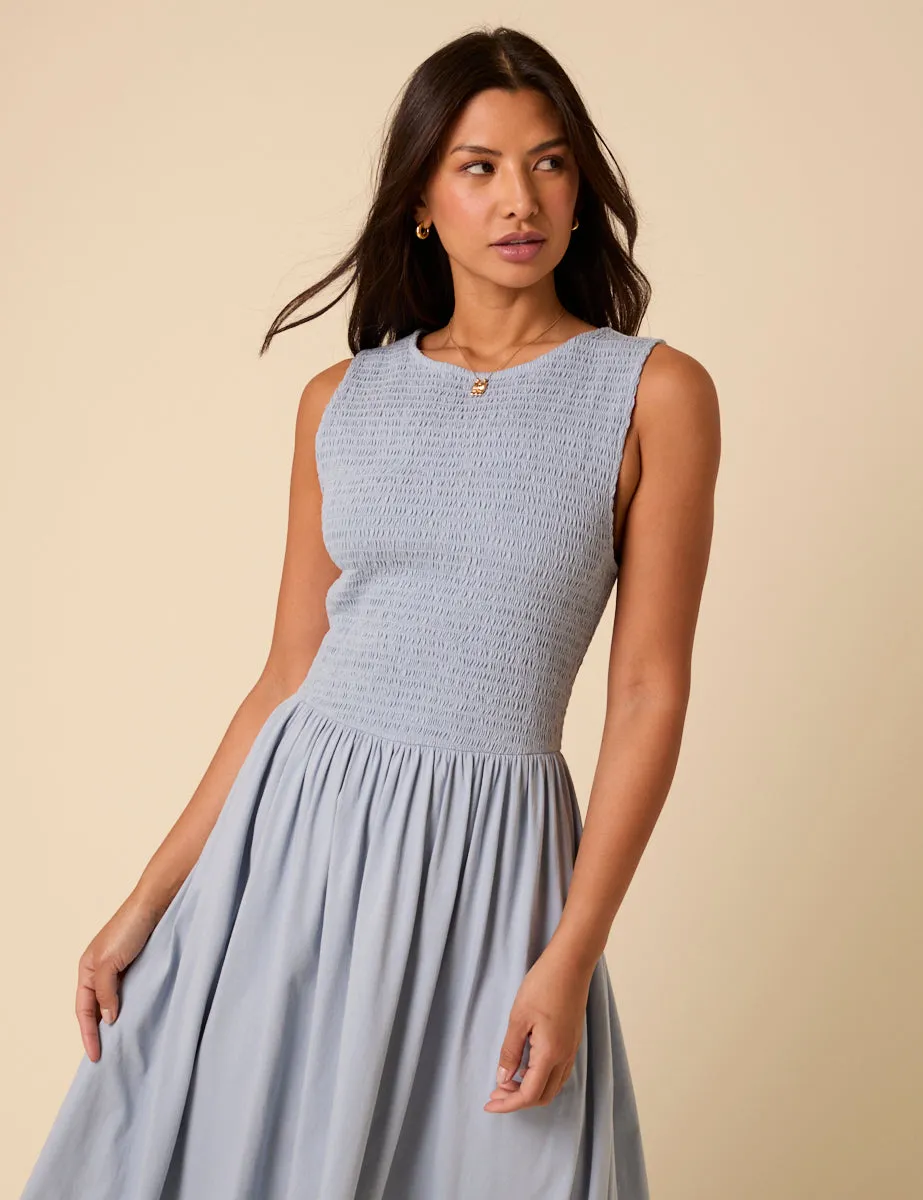 Blue Shirred Bodice Billie Midi Dress sold by Nobody's Child product image thumbnail 3