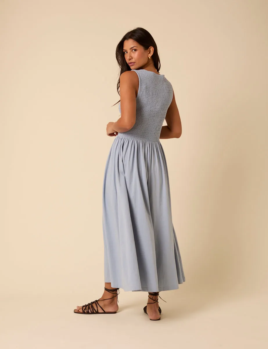 Blue Shirred Bodice Billie Midi Dress sold by Nobody's Child product image thumbnail 5
