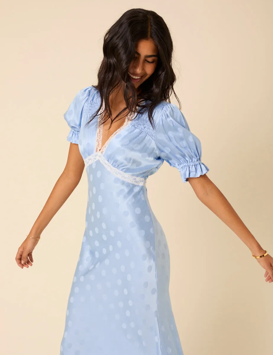 Blue Polka Dot Jacquard Angela Midi Dress sold by Nobody's Child product image thumbnail 4