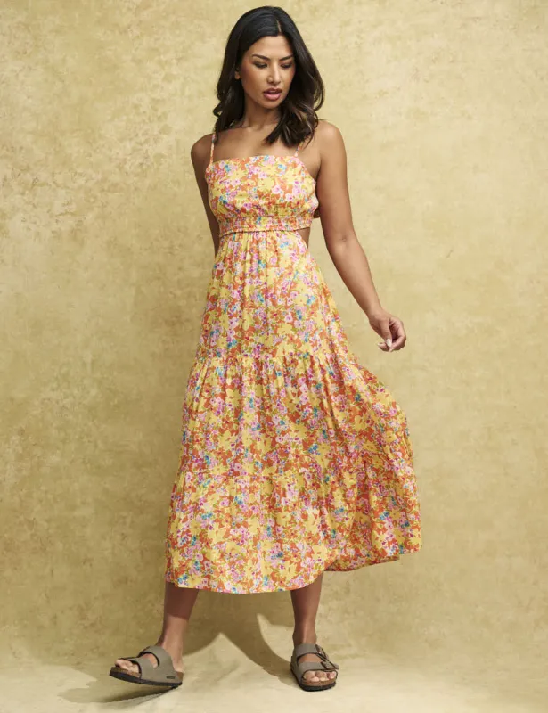 Yellow Floral Tie Back Alani Midi Dress sold by Nobody's Child