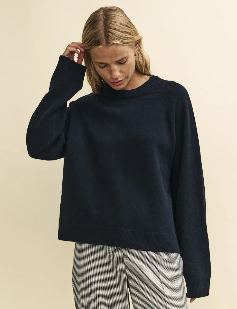 Black Crew Neck Oversized Merino Wool Jumper sold by Nobody's Child