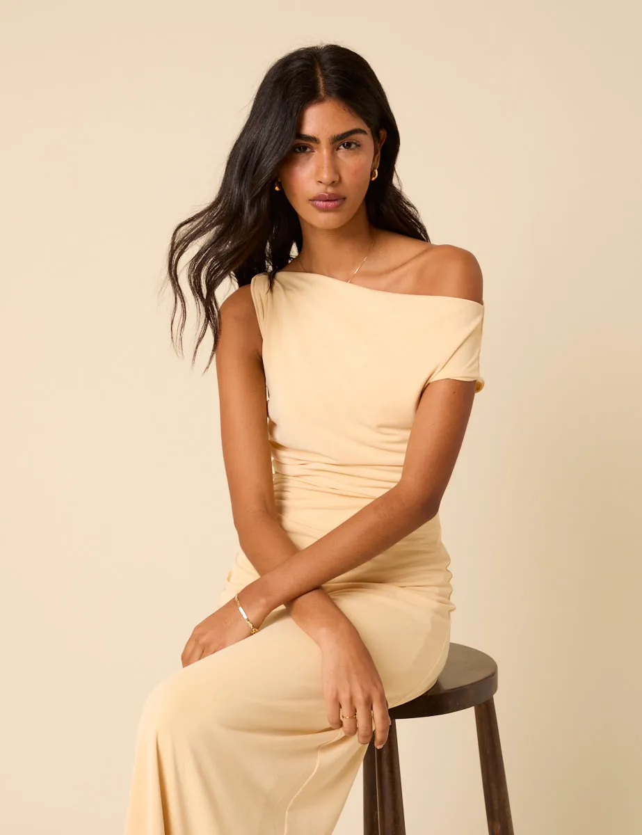 Butter Yellow Asymmetric Bethany Maxi Dress sold by Nobody's Child product image thumbnail 3