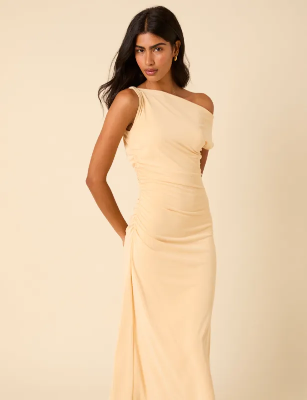 Butter Yellow Asymmetric Bethany Maxi Dress sold by Nobody's Child