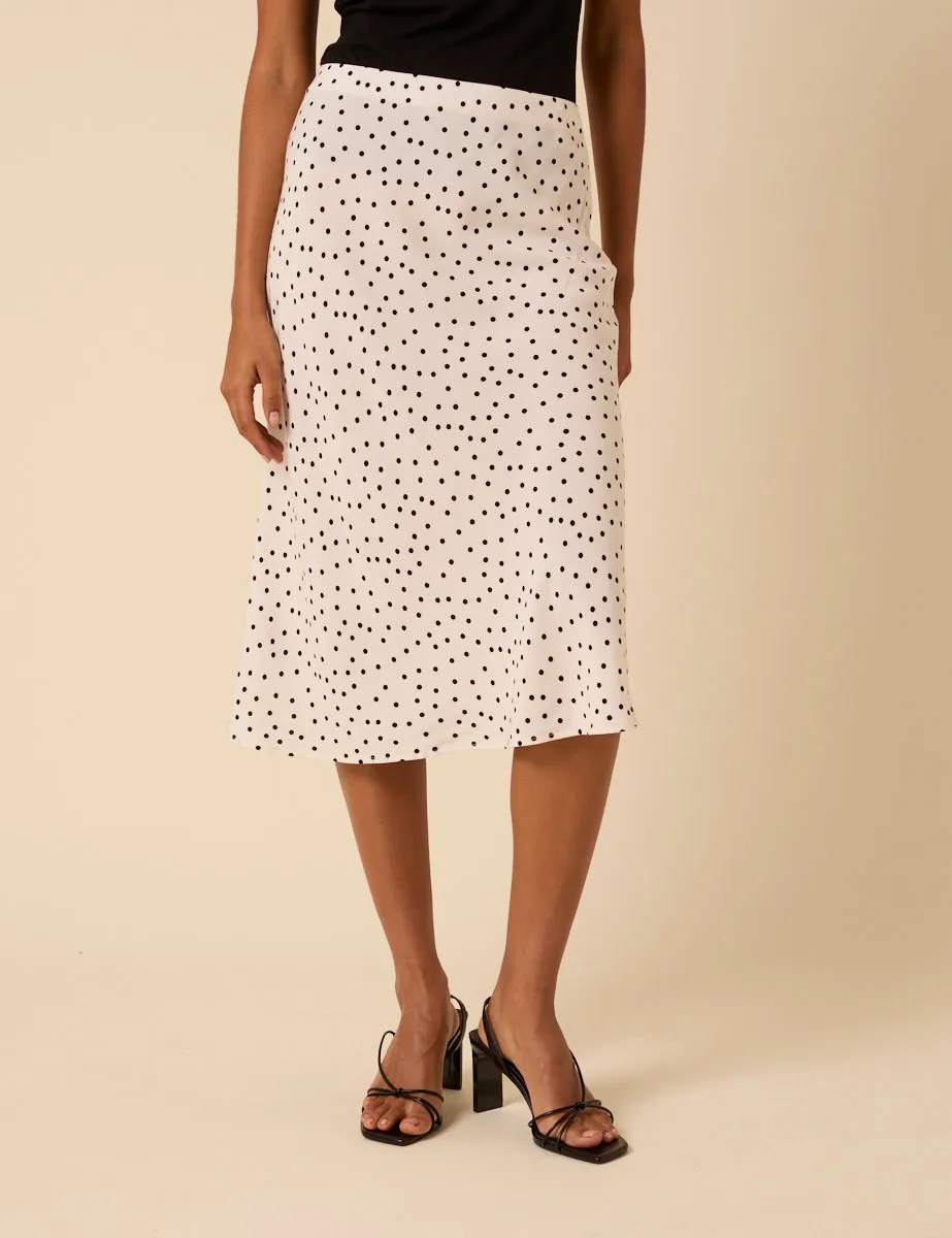 White Polka Dot Knee Length Slip Skirt sold by Nobody's Child product image thumbnail 2