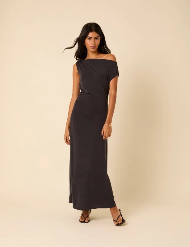 Black Asymmetric Bethany Maxi Dress sold by Nobody's Child